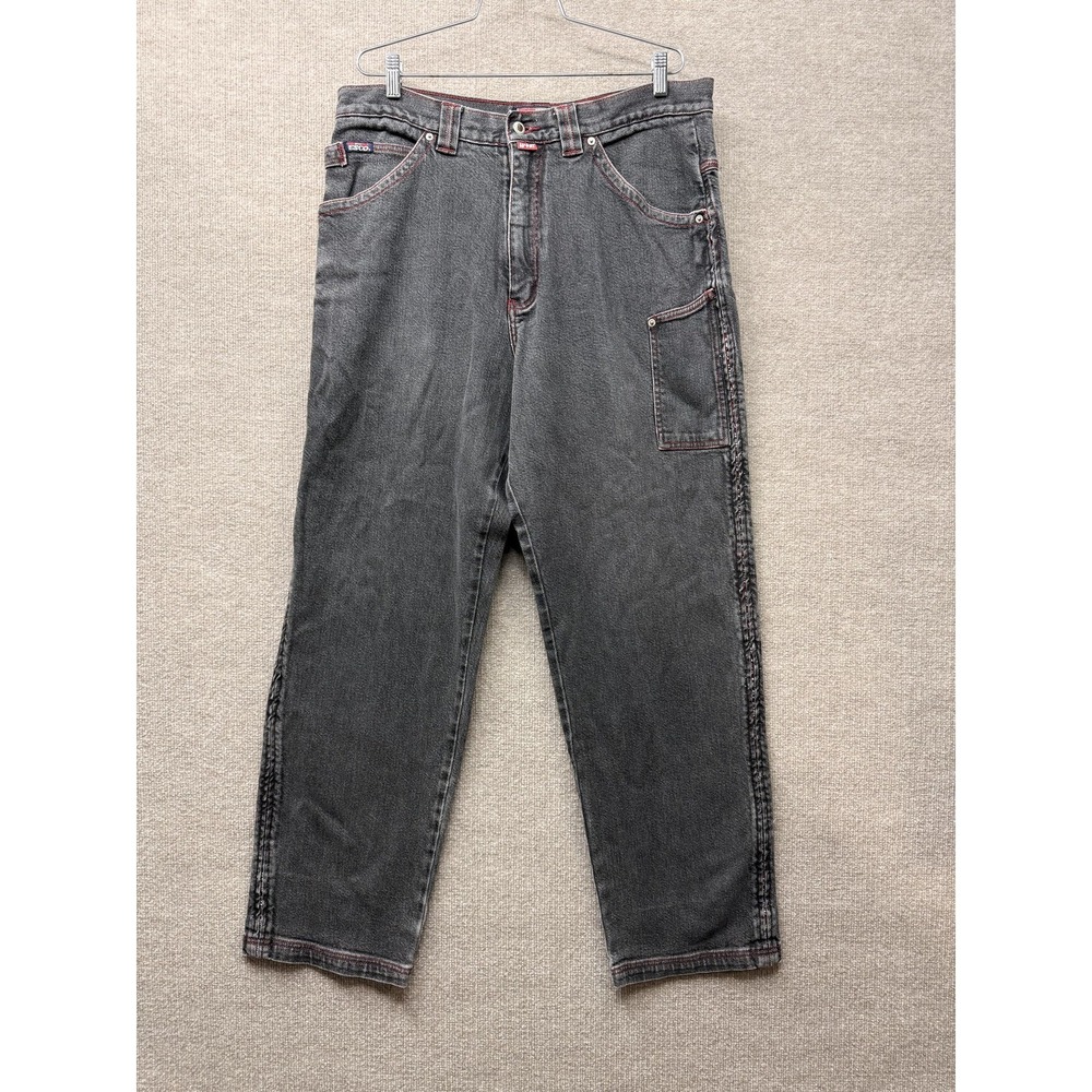 Wild Esco Jeans Mens 36x31 Gray Denim Relaxed Fit Straight Leg Red Stitch